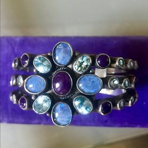 Sterling 925 bracelet cuff topaz opal
